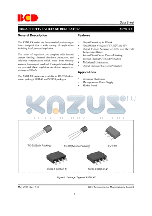 AS78L05CZTR-E1 datasheet - 100mA POSITIVE VOLTAGE REGULATOR