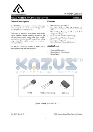 AS78L05Z-E1 datasheet - 100mA POSITIVE VOLTAGE REGULATOR