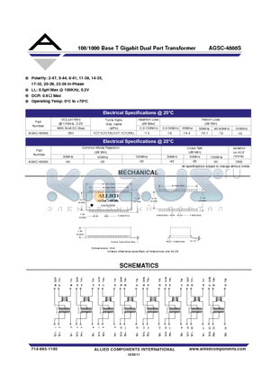 AGSC-4808S datasheet - 100/1000 Base T Gigabit Dual Port Transformer