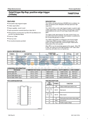 74ABT374A datasheet - Octal D-type flip-flop; positive-edge trigger 3-State