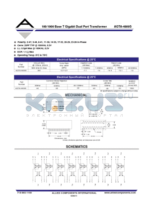 AGTA-4809S datasheet - 100/1000 Base T Gigabit Dual Port Transformer