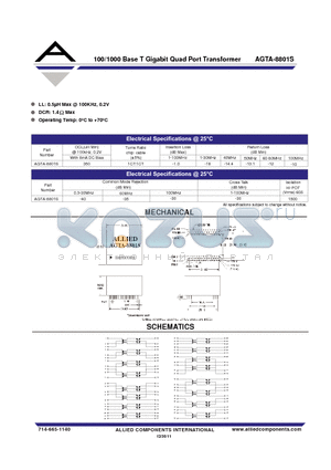 AGTA-8801S datasheet - 100/1000 Base T Gigabit Quad Port Transformer