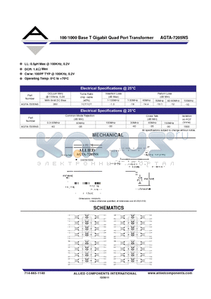 AGTA-7205NS datasheet - 100/1000 Base T Gigabit Quad Port Transformer