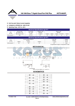 AGTS-8803PI datasheet - 100/1000 Base T Gigabit Quad Port PoE Plus