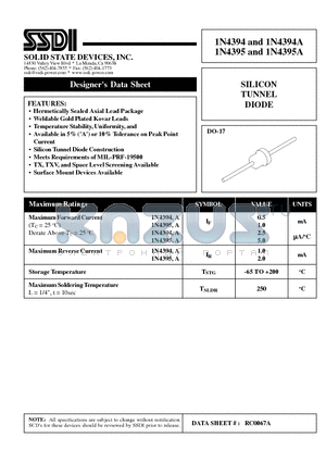 1N4394A datasheet - SILICON TUNNEL DIODE