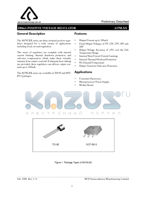 AS78L24RTR datasheet - 100mA POSITIVE VOLTAGE REGULATOR