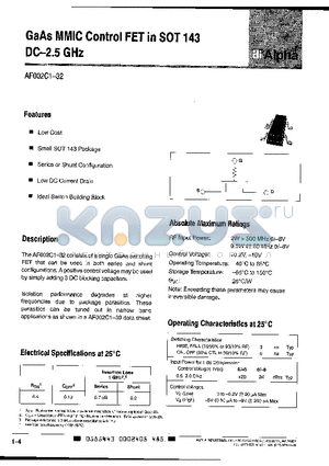 AH002R2-11 datasheet - GaAs MMIC Control FET in SOT 143 DC-2.5 GHz