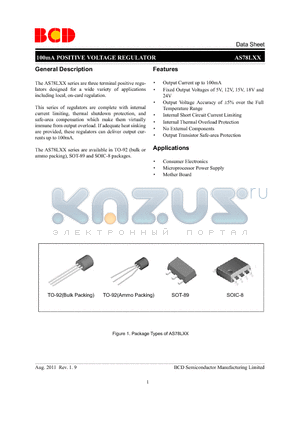 AS78L24RTR-G1 datasheet - 100mA POSITIVE VOLTAGE REGULATOR