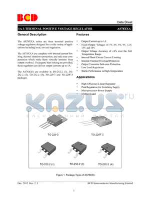 AS78XXA datasheet - 1A 3-TERMINAL POSITIVE VOLTAGE REGULATOR