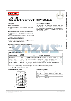 74ABT541 datasheet - Octal Buffer/Line Driver with 3-STATE Outputs