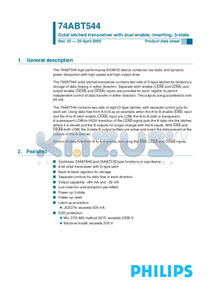 74ABT544 datasheet - Octal latched transceiver with dual enable; inverting; 3-state