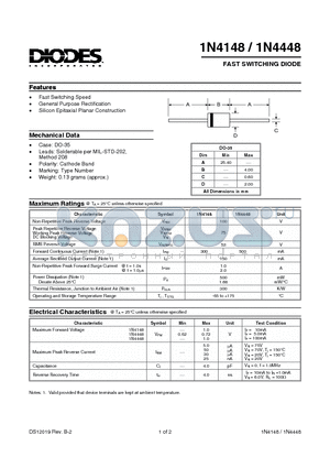 1N4448 datasheet - FAST SWITCHING DIODE