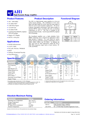 AH1 datasheet - High Dynamic Range Amplifier