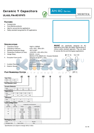 AH10B561K datasheet - Ceramic Y Capacitors
