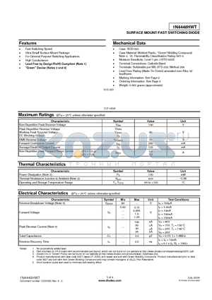 1N4448HWT-7 datasheet - SURFACE MOUNT FAST SWITCHING DIODE