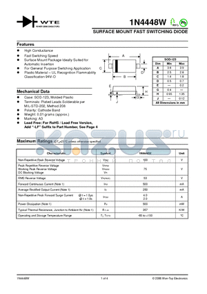 1N4448W datasheet - SURFACE MOUNT FAST SWITCHING DIODE