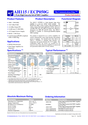 AH115 datasheet - 1/2 Watt, High Linearity InGaP HBT Amplifier