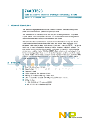 74ABT623PW datasheet - Octal transceiver with dual enable; non-inverting; 3-state