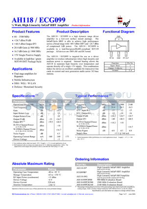 AH118-89 datasheet - l Watt, High Linearity InGaP HBT Amplifier