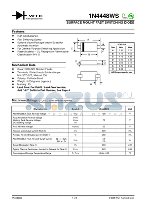 1N4448WS-T1 datasheet - SURFACE MOUNT FAST SWITCHING DIODE