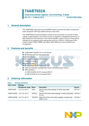 74ABT652APW datasheet - Octal transceiver/register; non-inverting; 3-state