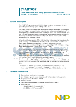 74ABT657 datasheet - Octal transceiver with parity generator/checker; 3-state