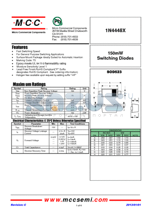 1N4448X_13 datasheet - 150mW Switching Diodes