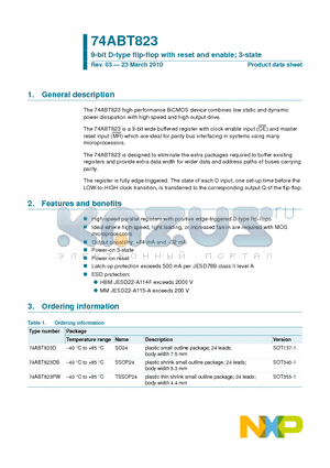 74ABT823 datasheet - 9-bit D-type flip-flop with reset and enable; 3-state