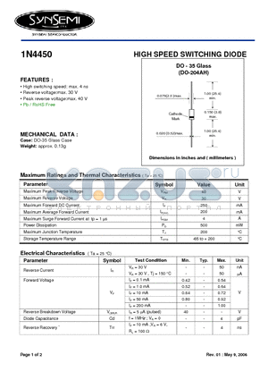 1N4450 datasheet - HIGH SPEED SWITCHING DIODE