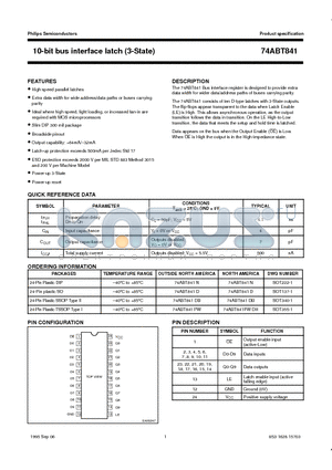 74ABT841PW datasheet - 10-bit bus interface latch 3-State