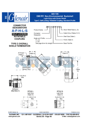 380FJ106NF18 datasheet - EMI/RFI Non-Environmental Backshell Light-Duty with Strain Relief