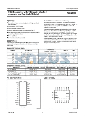 74ABT853N datasheet - 8-bit transceiver with 9-bit parity checker/ generator and flag latch 3-State