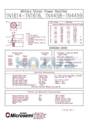 1N4459 datasheet - Military Silicon Power Rectifier