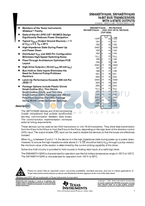74ABTH16245DGGRE4 datasheet - 16-BIT BUS TRANSCEIVERS WITH 3-STATE OUTPUTS