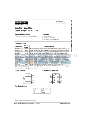 74AC00PC-NL datasheet - Quad 2-Input NAND Gate