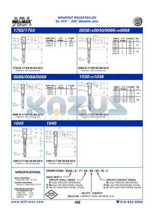 0068-1-17-01-30-84-02-0 datasheet - WRAPOST RECEPTACLES for .015 - .025 diameter pins