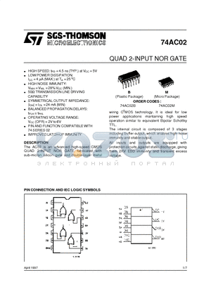 74AC02M datasheet - QUAD 2-INPUT NOR GATE