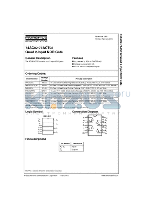 74AC02SCX-NL datasheet - Quad 2-Input NOR Gate