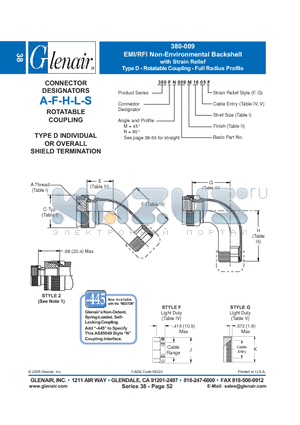 380FM009NF16 datasheet - EMI/RFI Non-Environmental Backshell