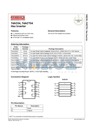 74AC04 datasheet - Hex Inverter