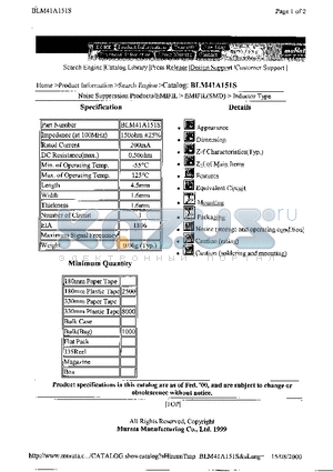 BLM41A151S datasheet - EMIFIL Inductor Type SMD