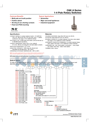 A10003MNZQ datasheet - 1-4 Pole Rotary Switches