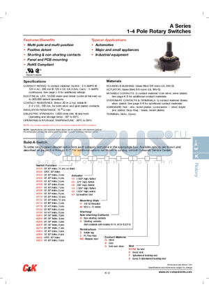 A10003RNZQE datasheet - 1-4 Pole Rotary Switches