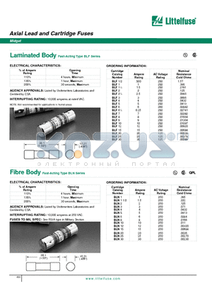 BLN12 datasheet - Axial Lead and Cartridge Fuses - Midget