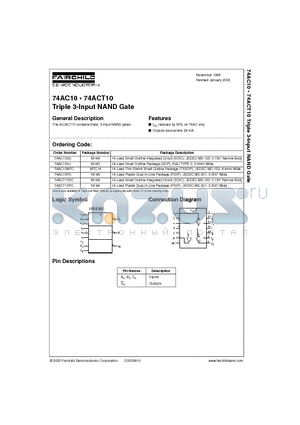 74AC10PC datasheet - Triple 3-Input NAND Gate