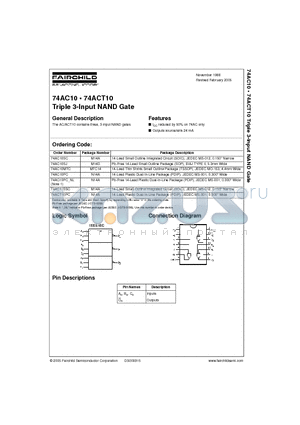 74AC10PC datasheet - Triple 3-Input NAND Gate