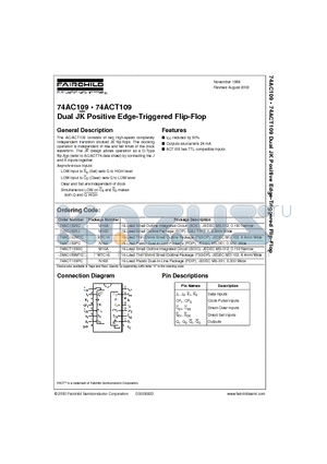 74AC109 datasheet - Dual JK Positive Edge-Triggered Flip-Flop