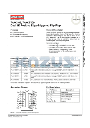 74AC109SJ datasheet - Dual JK Positive Edge-Triggered Flip-Flop