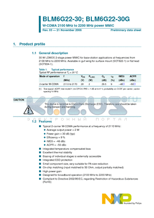 BLM6G22-30G datasheet - W-CDMA 2100 MHz to 2200 MHz power MMIC