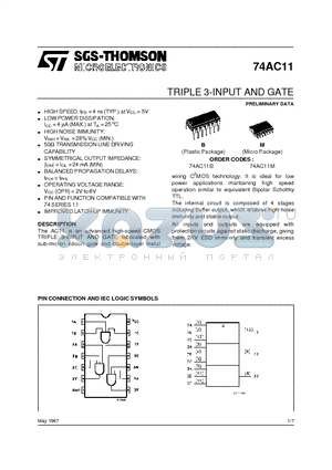 74AC11 datasheet - TRIPLE 3-INPUT AND GATE